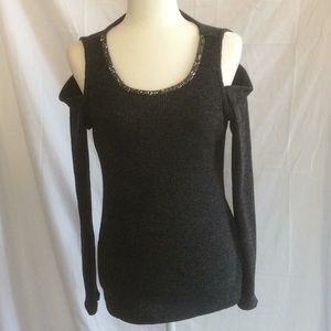 Cold should grey sweater with embellishments